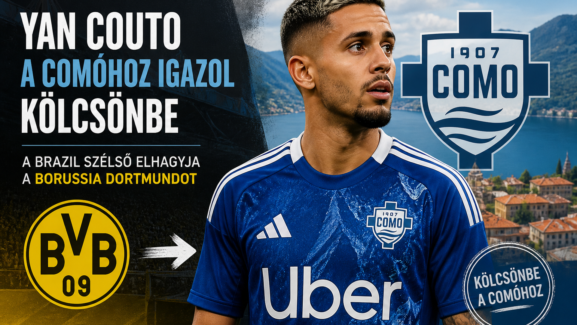 Yan Couto a Comóhoz igazol kölcsönbe – a brazil szélső elhagyja a Borussia Dortmundot